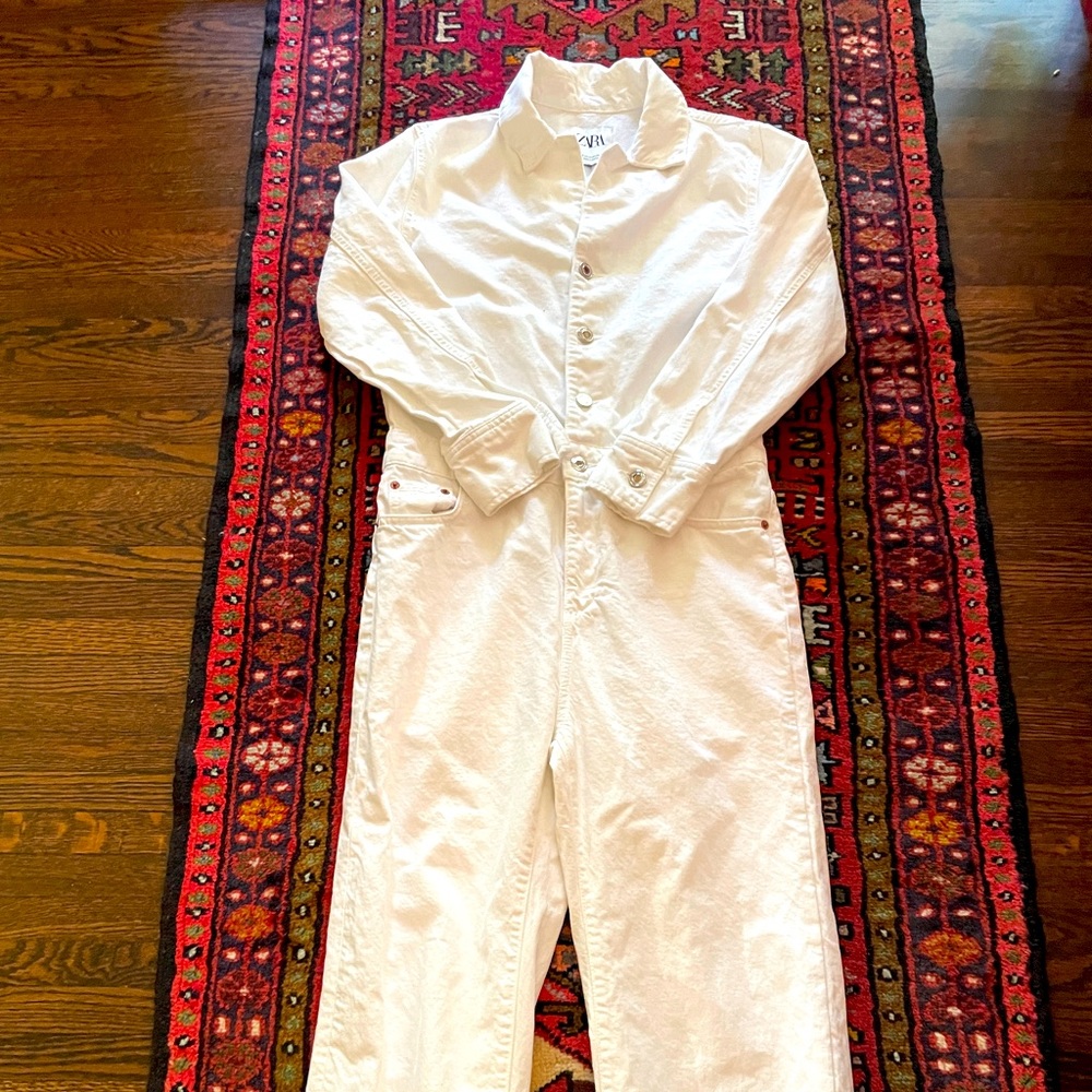 Zara White Twill One Piece Jumpsuit size XS